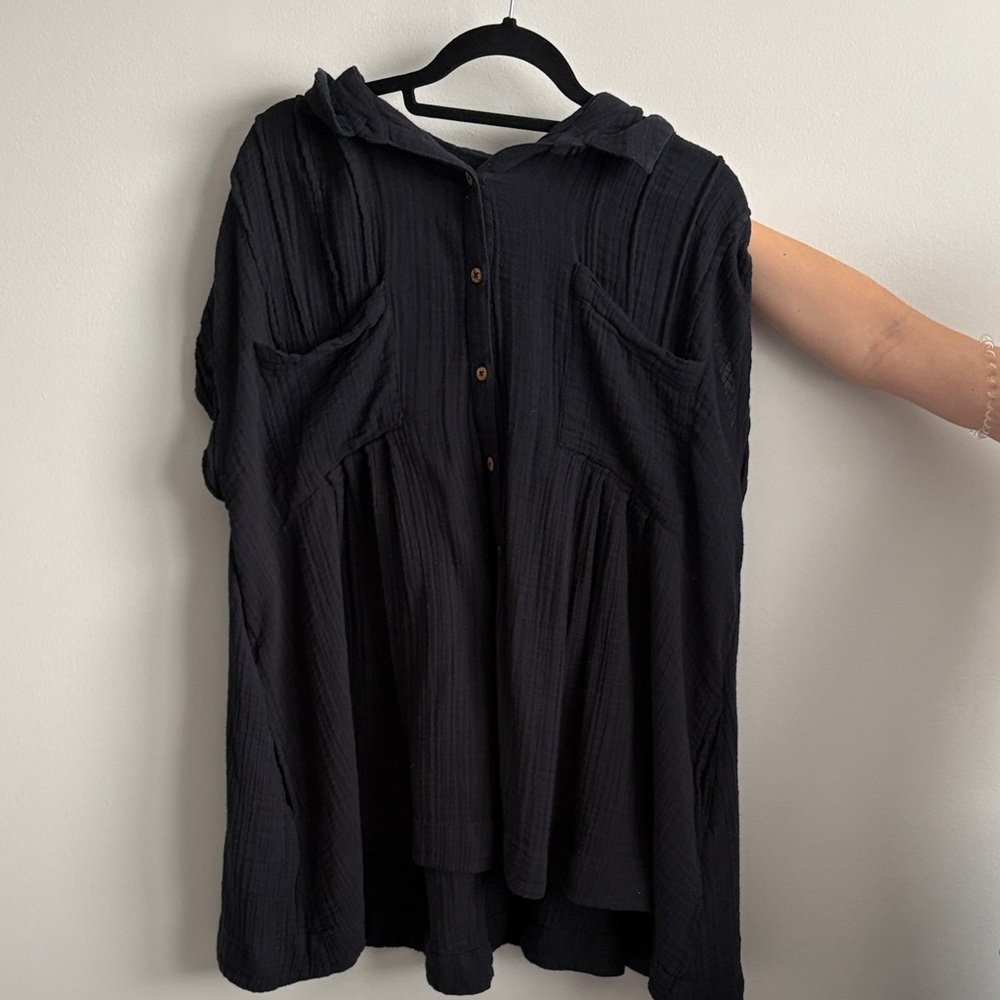 Free People Black Button top